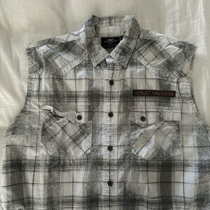 Harley-Davidson Men's Black and White Plaid Vest